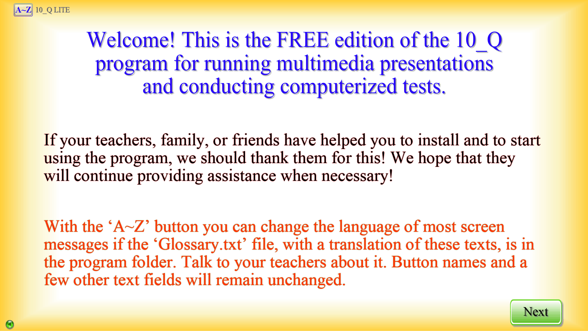 10_Q LITE Welcome page