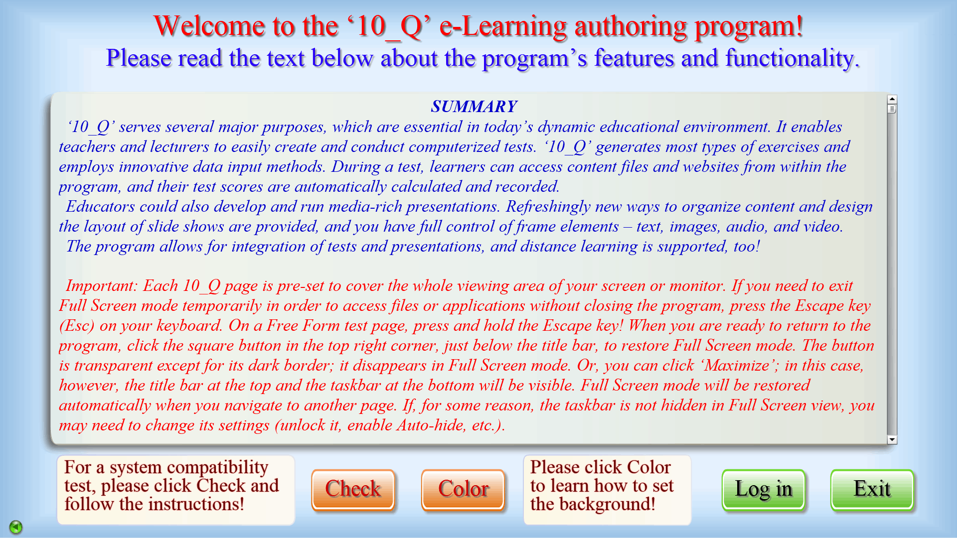 Welcome page