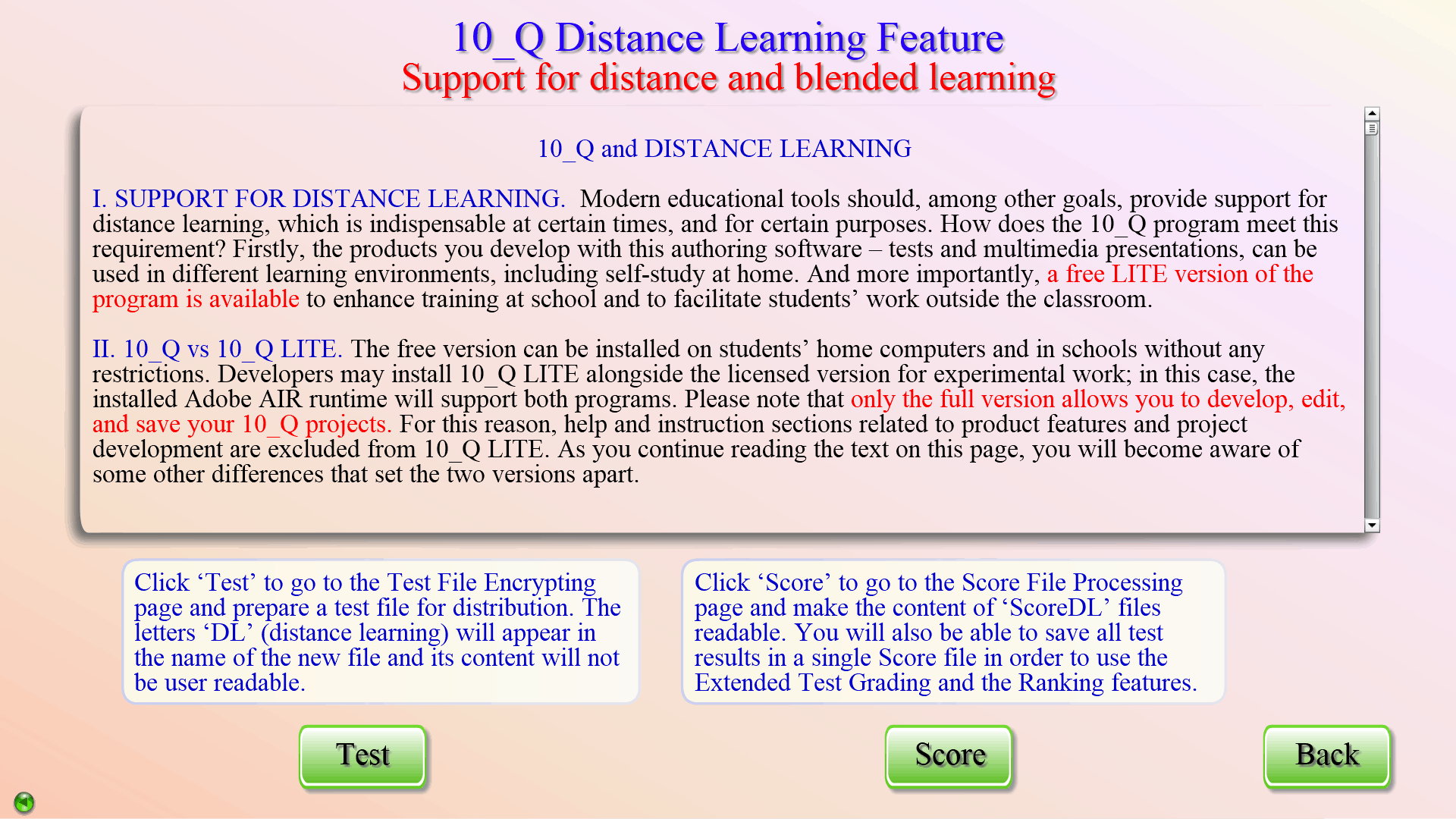 Distance Learning Feature